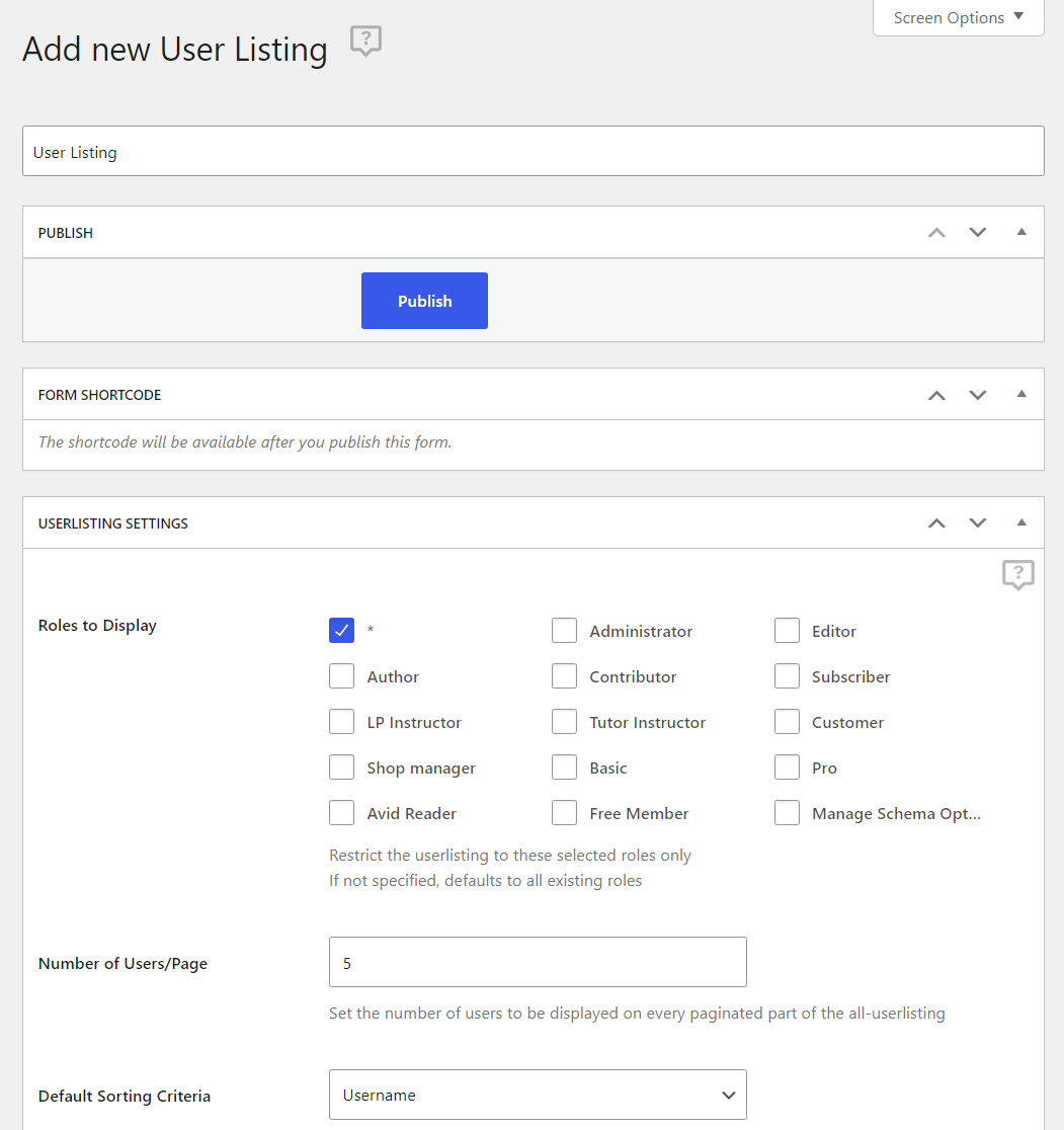 Editing WordPress user listing