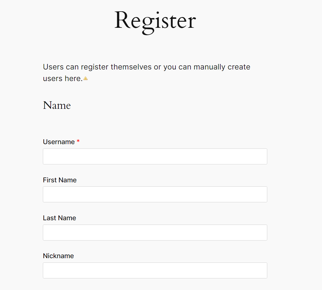 Registration page