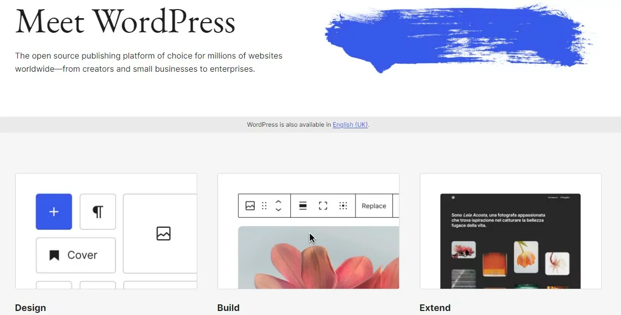 WordPress homepage